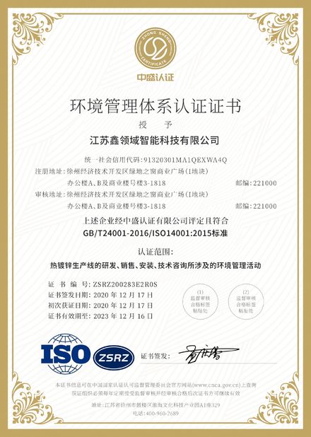 Trung Quốc Jiangsu XinLingYu Intelligent Technology Co., Ltd. Chứng chỉ